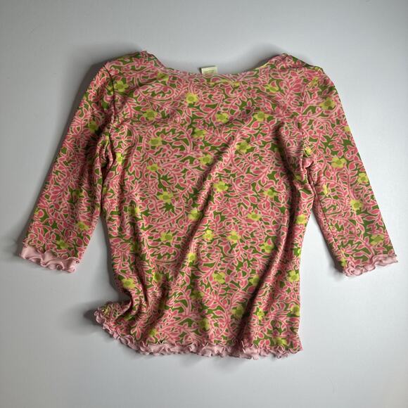 Sigrid Olsen Pink Green Mesh Top P Retro Floral Y2K Cottagecore Lettuce Hem - Picture 4 of 10